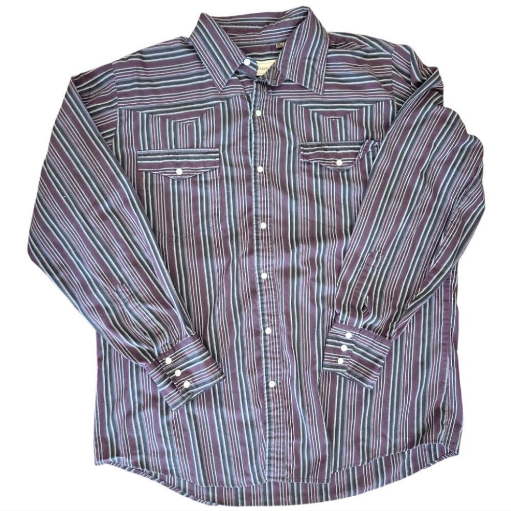 Mens Bit & Bridle Striped Pearl Snap Button Down Western Shirt Size XL